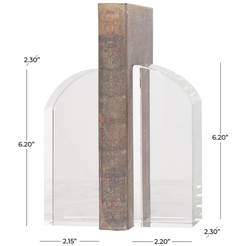 Deco 79 Crystal Geometric Decorative Bookends Arched Non Skid Bookends, Set of 2 Office Bookends2 W, 6" H, Clear