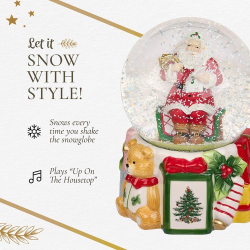 Spode Christmas Tree Santa Clause Winter Wonderland Snow Globe, Plays Soothing Music - Durable Dolomite, Personalized Collectible Holiday Gift - Great for Christmas, Weddings, Home Décor