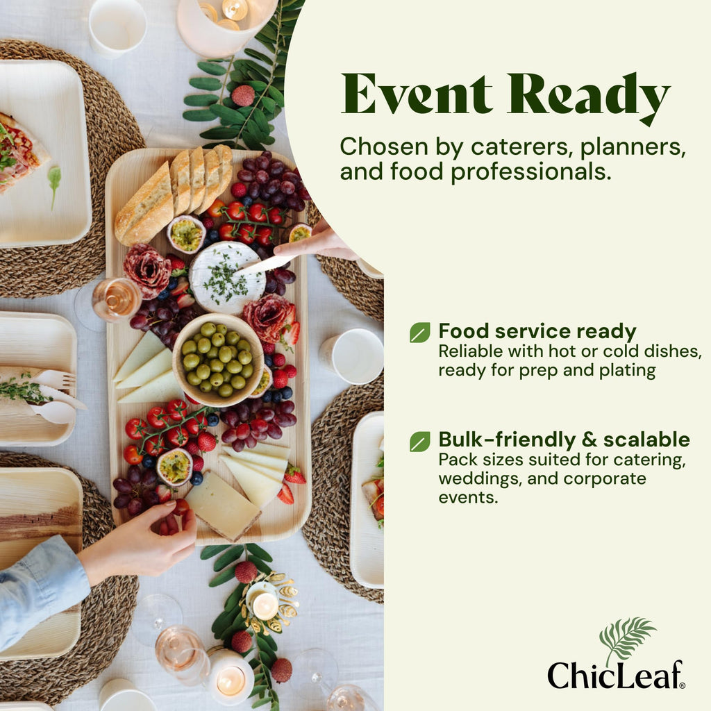 Chic Leaf Palm Leaf Serving Trays - 10x14 in, 10 Pack, Compostable