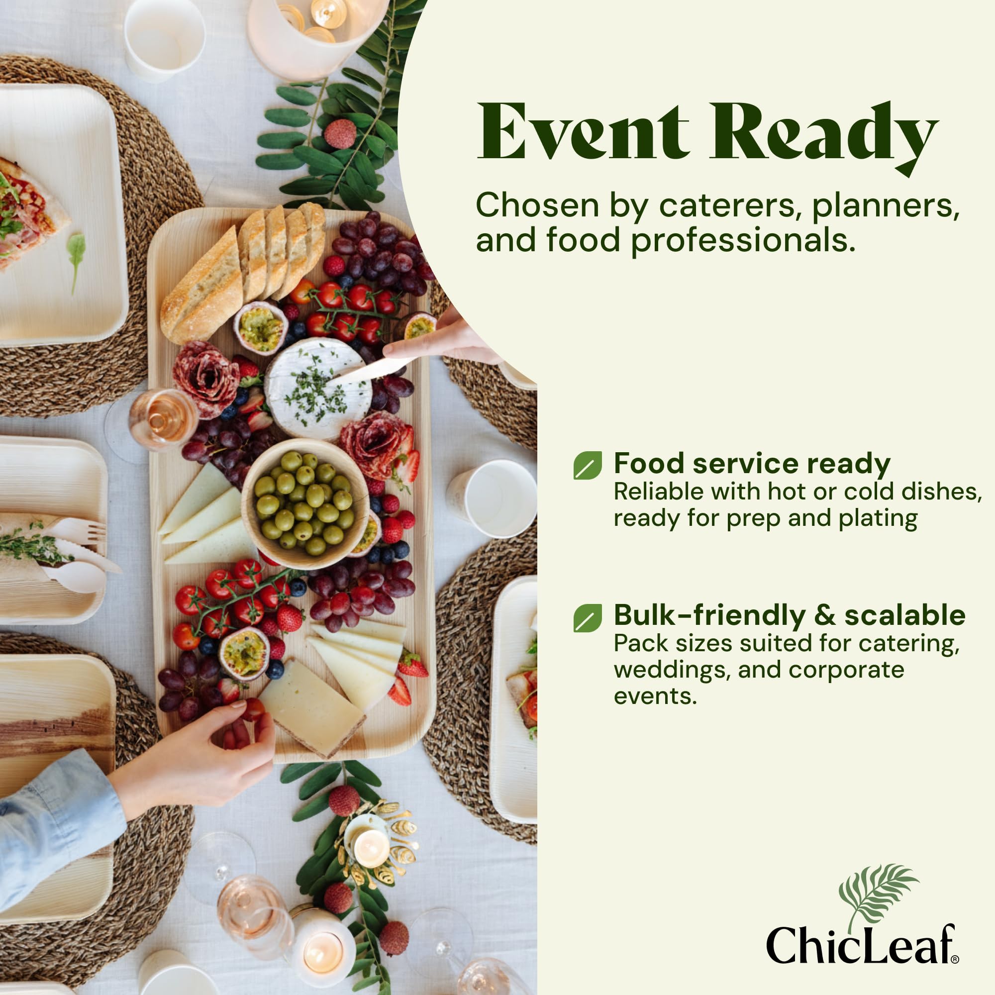 Chic Leaf Palm Leaf Serving Trays - 10x14 in, 10 Pack, Compostable