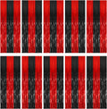 Skiennix 10 Pack Tinsel Curtain Backdrop Decorations - Black & Red Foil Fringe for Parties & Events