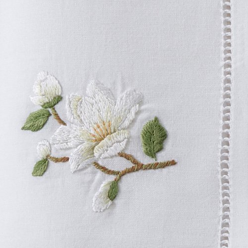 Handmade Magnolia Embroidery Napkin with Hemstitched Border (Set of 6)