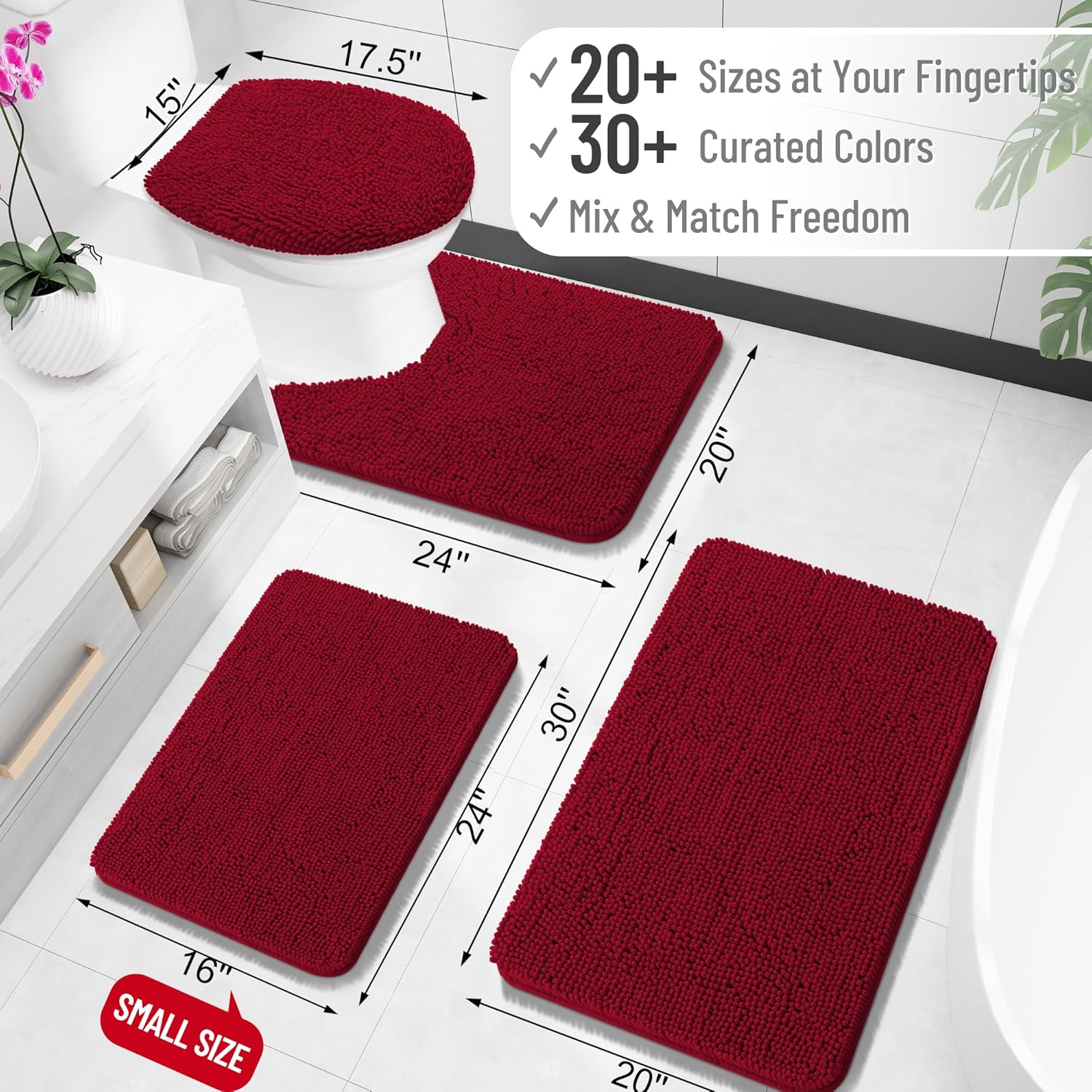 OLANLY Bathroom Rugs - Extra Soft Chenille Bath Mats | Quick-Dry, Machine Washable, 34x21, Red