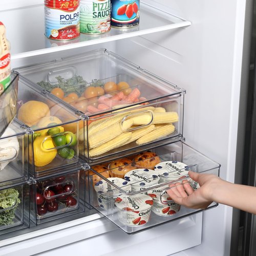 Bronkeeper Fridge Drawer Pull Out Stackable Bins, Clear Refrigerator Stackable Organizers, Fridge Organizer Storage for Kitchen, Pantry, Vegetables, Fruits (2 Small + 1 Large)