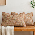 a moment Fall Rust Orange Reversible Pillow Covers 2 Pack - Farmhouse Chenille Throw Pillows, Neutral Textured Decorative Throw Pillow Covers with Border for Couch Sofa Bed (12x20 Inch, No Insert)