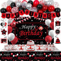Black and Red Birthday Decorations for Men Women Boys Girls, Black and Red Party Decorations Happy Birthday Banner Backdrop Confetti Silver Balloons Arch Hanging Swirls Party Supplies Tablecloth