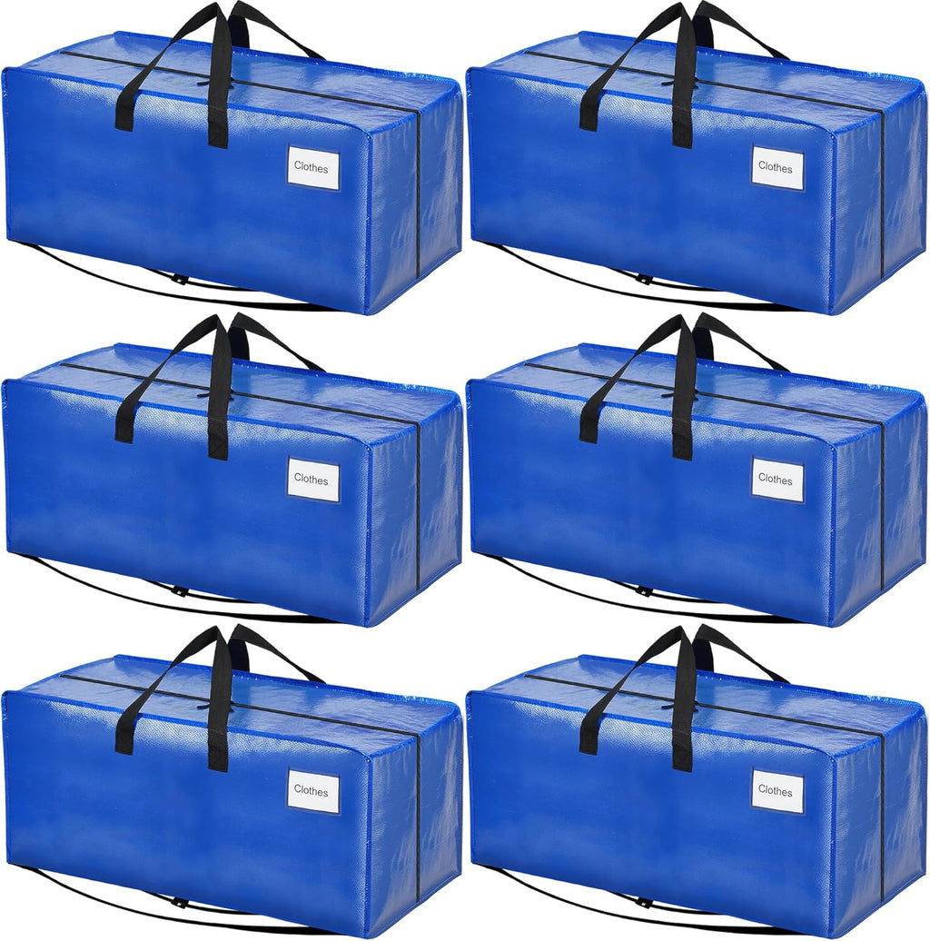 BAGAIL Heavy Duty Moving Bags - Extra Large Storage Totes with Strong Handles | 6 Pack, Blue