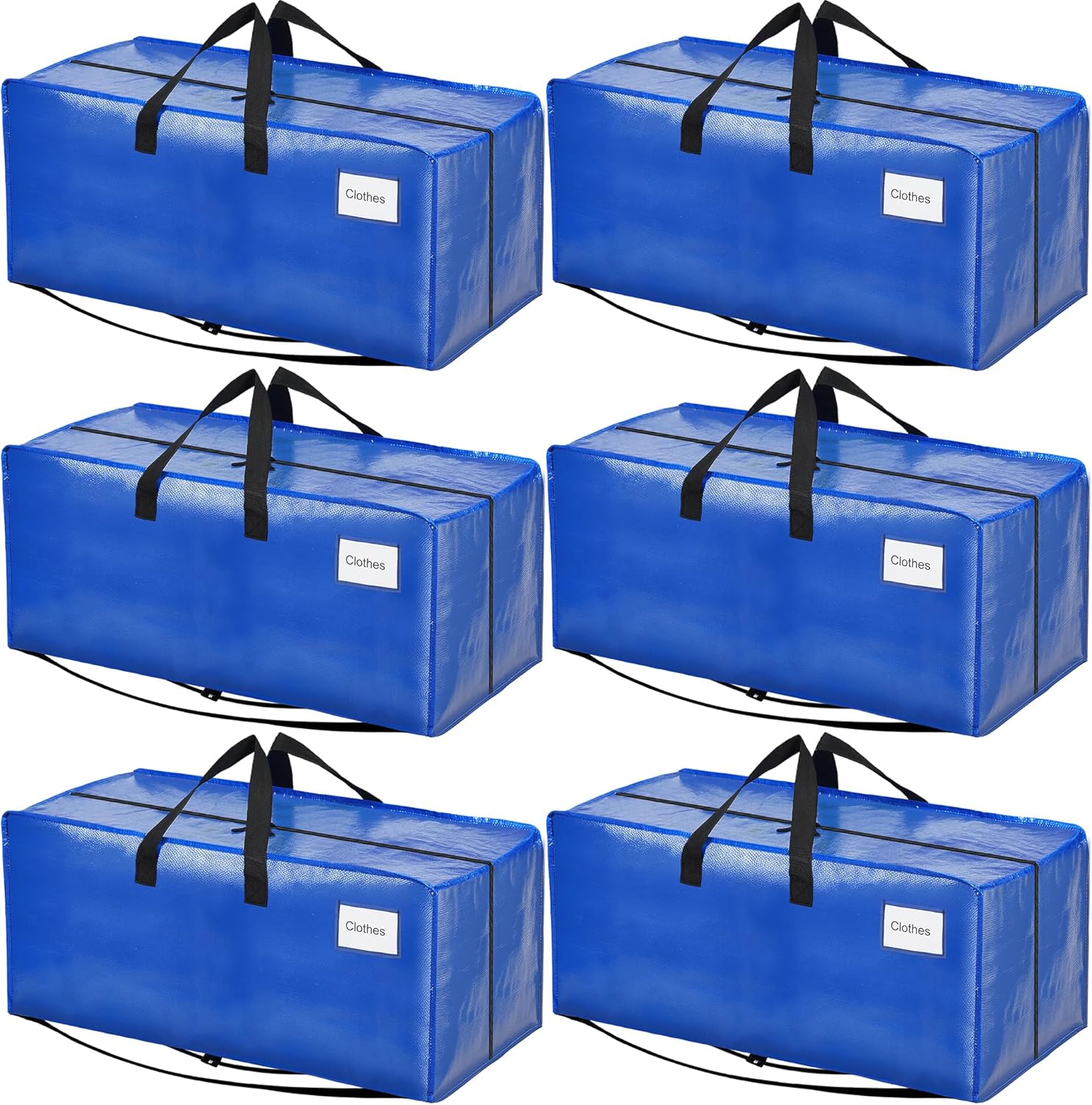 BAGAIL Heavy Duty Moving Bags - Extra Large Storage Totes with Strong Handles | 6 Pack, Blue