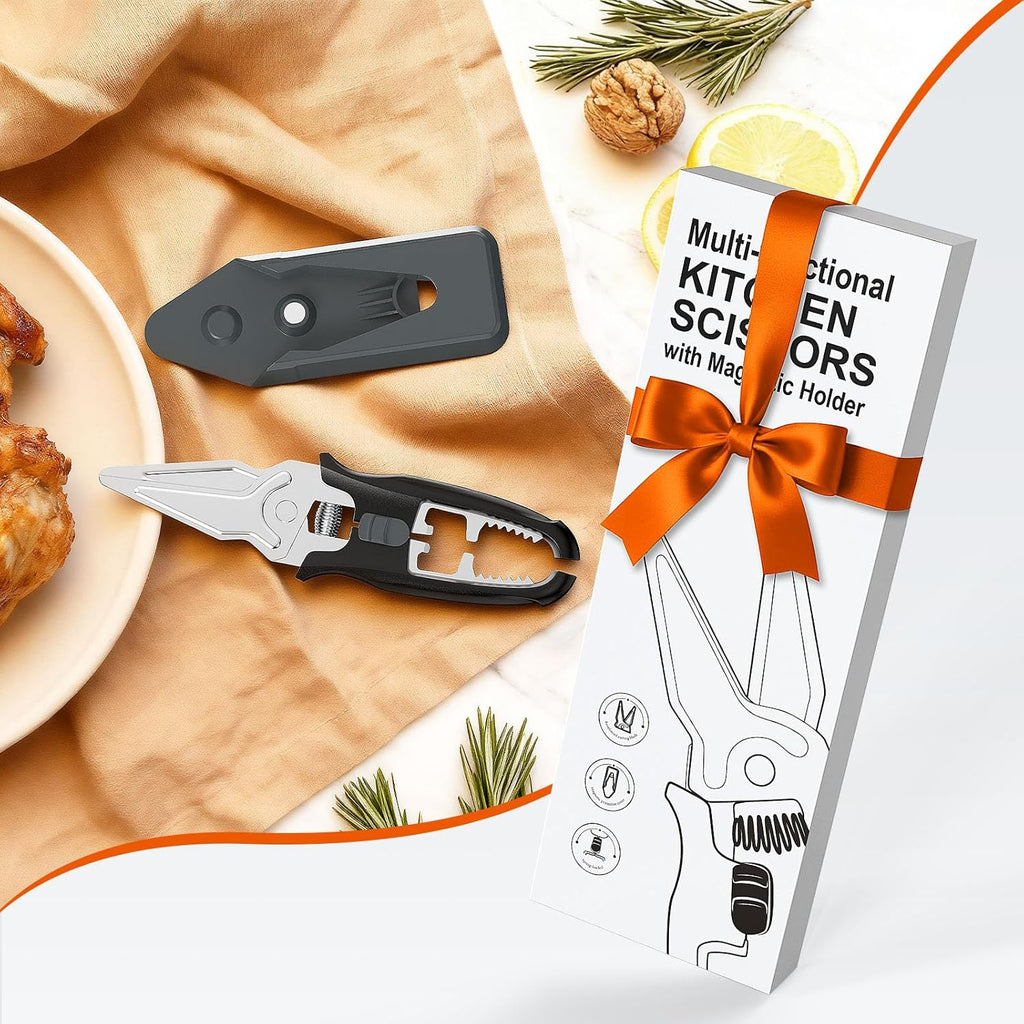 Skiennix Multifunctional Kitchen Scissors - Heavy-Duty Stainless Steel Shears with Magnetic Holder & Safety Lock