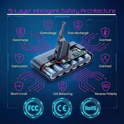Dyson V8 Replacement Battery - 9000mAh High Capacity | 80 Min Runtime for V8 Plus/Animal/Absolute/Motorhead