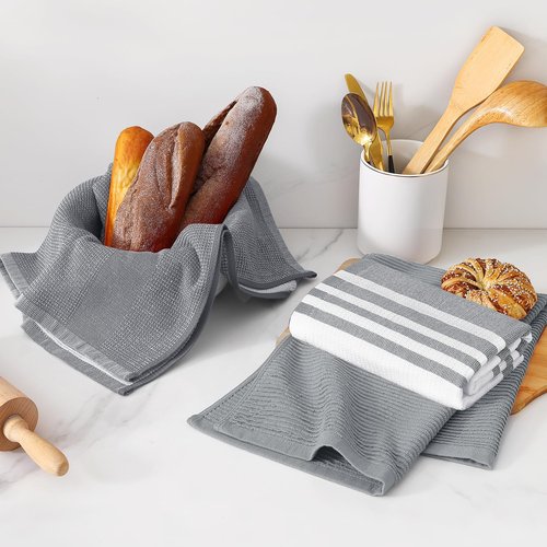 Homaxy Premium Kitchen Towels(18”x 28”, 6 Pack), Large Cotton 380 GSM Kitchen Hand Towels, Soft and Absorbent Terry Dish Towels, Multipurpose Tea Towel Set with Hanging Loop, Grey