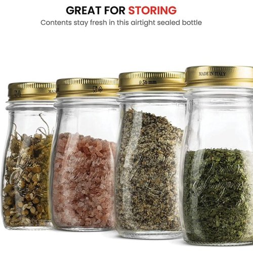 Bormioli Rocco Quattro Stagioni Bottles (Set of 6) - 13.5 Oz. Clear Glass with Twist Lids for Food Preserving, Beverage Serving, Homemade Gifts, Sauces & Infused Drinks - Airtight, Made in Italy