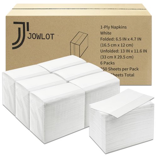 JOWLOT Disposable Fold Napkins, 13"x11.6" 1-Ply 1500 Count Paper Dinner Napkins, White Napkins Bulk for Restaurants and Cafes