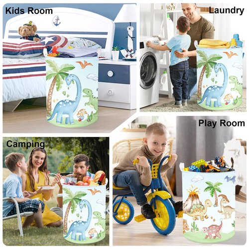 HUUMONSS Dinosaurs Baby Laundry Hamper Collapsible Clothes Kids Storage Basket Palm Tree Large Boys Girls Gift Toy Box Bin for Nursery Room, Blue, 63L