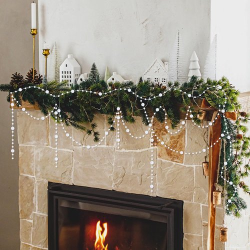 100 FT Christmas Tree Beads, 2 Sizes Artificial White Beaded Christmas Garland, Beads Strands Chain Garland Trim Roll for Xmas Tree, Plastic Hanging Beads Strands Chain for DIY Christmas Decorations