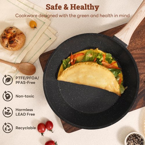 SODAY 17 Pcs Pots and Pans Set Non Stick Kitchen Cookware Sets Nonstick Induction Cookware Non-toxic Black Granite Cooking Tools with Stay-Cool Handles, Pot Protectors (PFOS/PFOA Free)