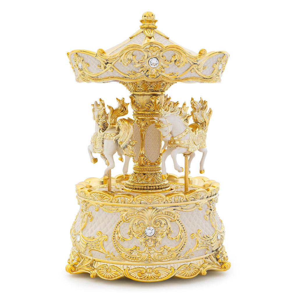 Carousel Music Box Gold & Ivory 8.7" Rotate Christmas Music Box for Kids & Adults, Classic Wind up Cylinder Music Box Valentines Day Gifts for Women Girls Mom Carousel Horse Musical Lantern Home Decor