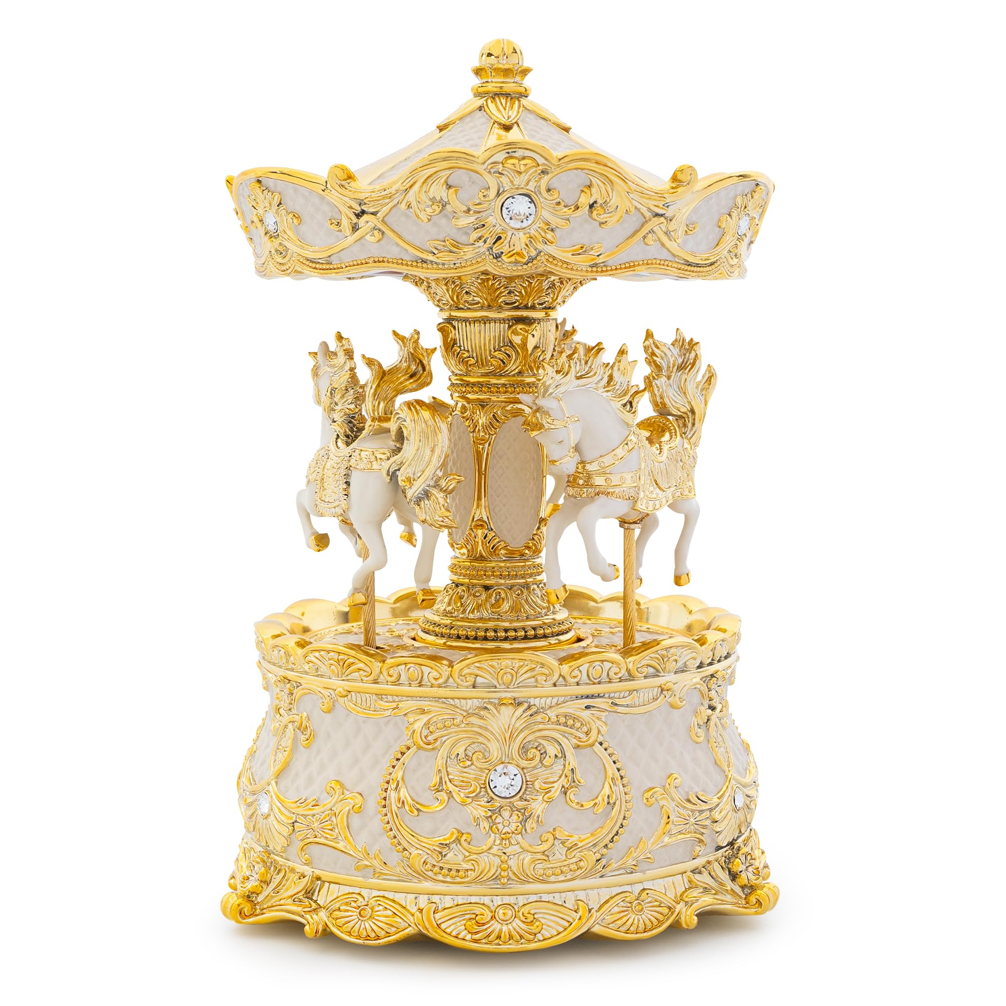 Carousel Music Box Gold & Ivory 8.7" Rotate Christmas Music Box for Kids & Adults, Classic Wind up Cylinder Music Box Valentines Day Gifts for Women Girls Mom Carousel Horse Musical Lantern Home Decor