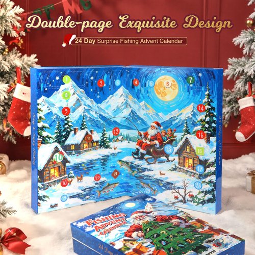 PLUSINNO Fishing Advent Calendar 2025 with Tackle Box and Premium Lures, 24 Days Christmas Countdown Advent Calendar Fishing Gifts for Men, Teens, Boys