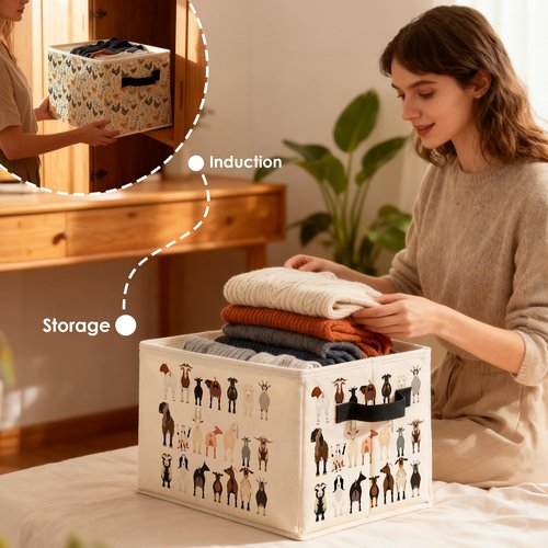 LADOCK Funny Goat Sheep Animal Storage Bins Box, Toybox for Girls Boys, Gifts for Goat Lovers Foldable Baskets Organizer with Handles for Bedroom Bathroom Home Clothes Toys Books