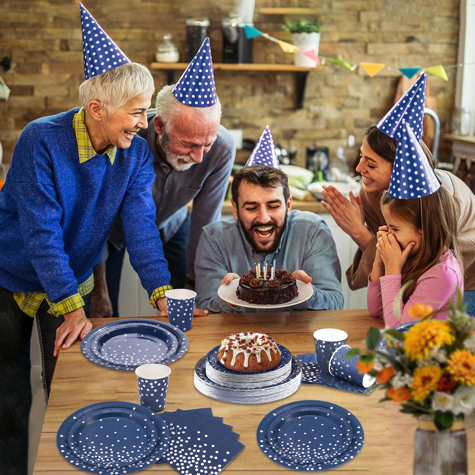 Gudvilla 200pcs Blue and Silver Party Deorations Birthday Plates Disposable-Serve 50 Guests,Navy Blue Plates and Napkins Party Supplies for Wedding Anniversary Retirement Graduation Decorations