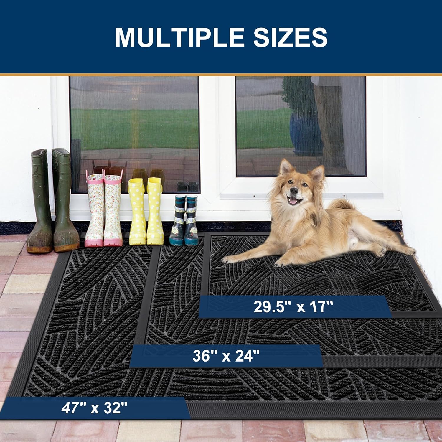 Smiry Heavy-Duty Rubber Doormat - Traps Dirt & Moisture | Easy Clean, Low Profile, 35x23 Inches, Black