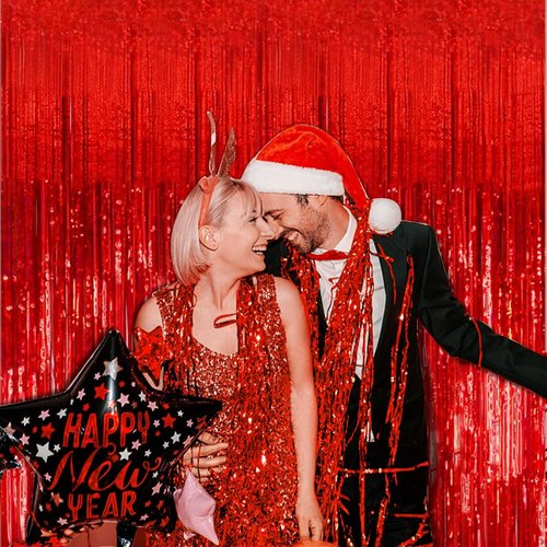Foil Curtain Backdrop by [Brand Name] - 20 Pack Red Metallic Tinsel Fringe for Parties & Celebrations