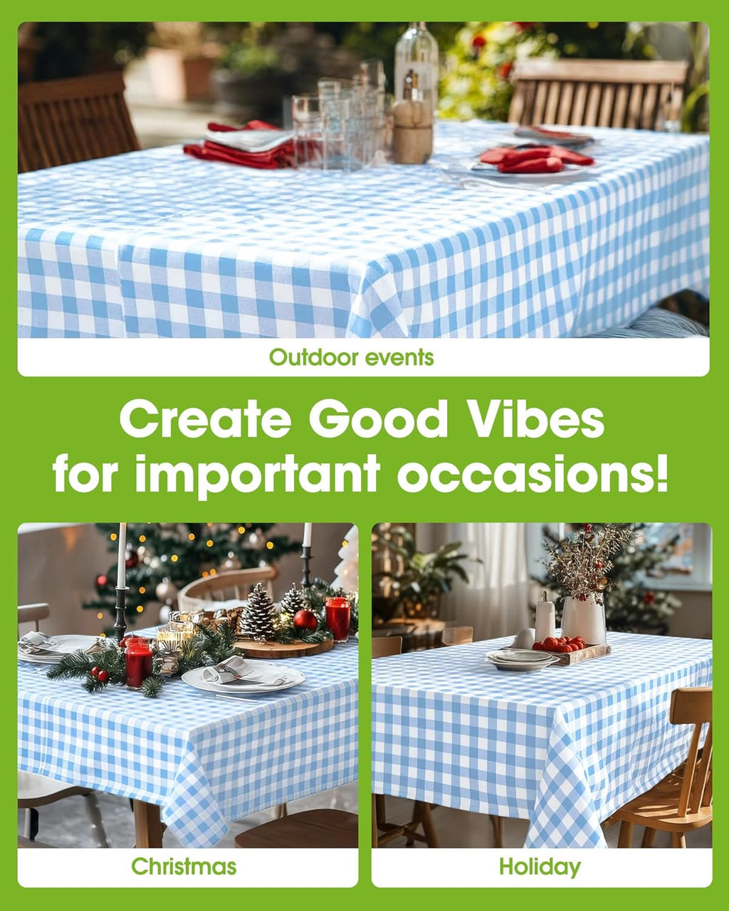 Pureegg Disposable Table Cloths - 8 Pack Gingham Design, 54 x 108 Inch, Leakproof & Sturdy, Blue Checkered