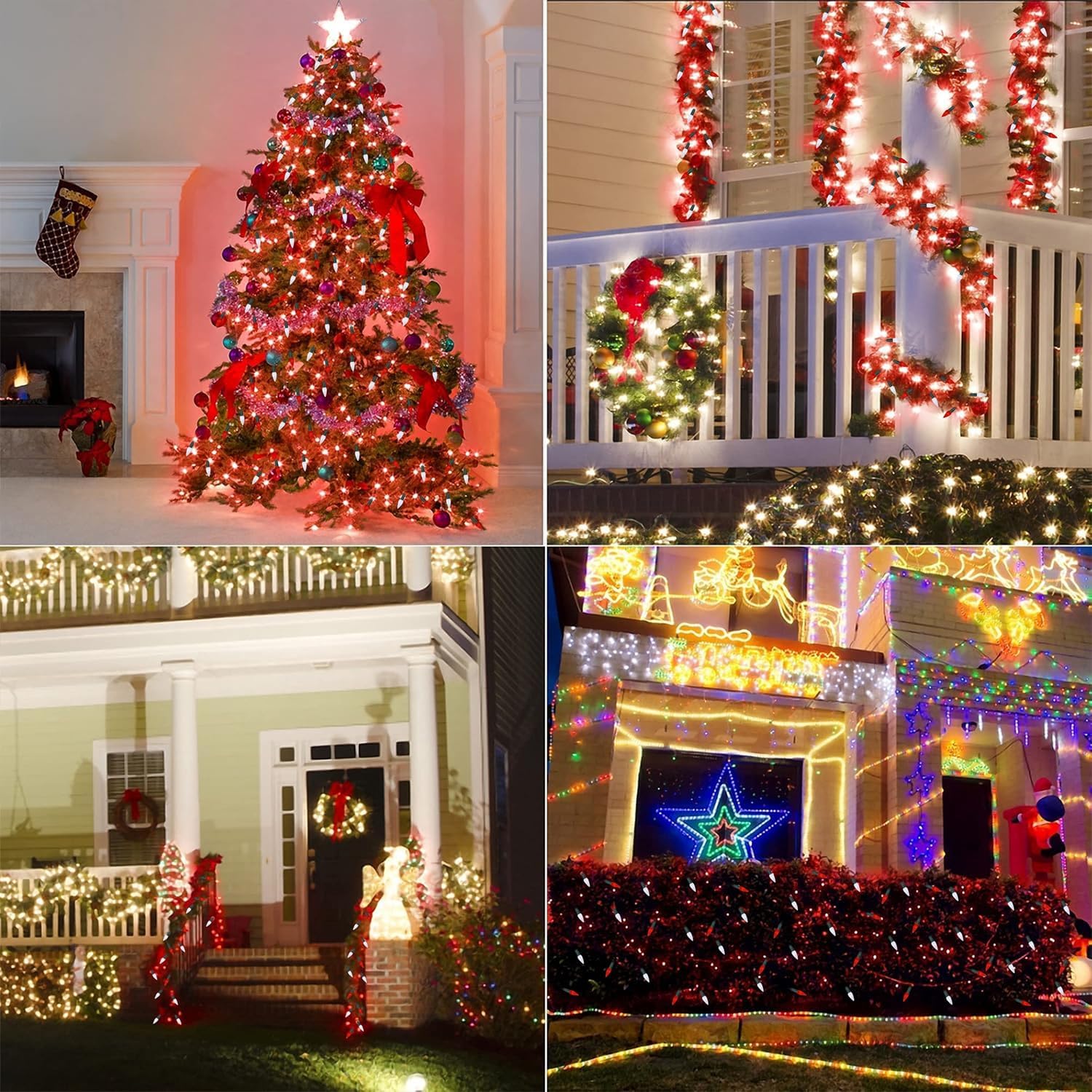 Waterglide C6 Fairy Lights - 100 LED 33ft Waterproof String Lights with 8 Modes | Green Wire, White & Red