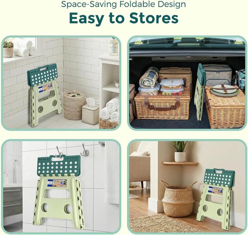 ACKO Folding Step Stool - Sturdy 13 Inch Collapsible Design | Supports Up to 300 lbs, Non-Slip, Lightweight, Green