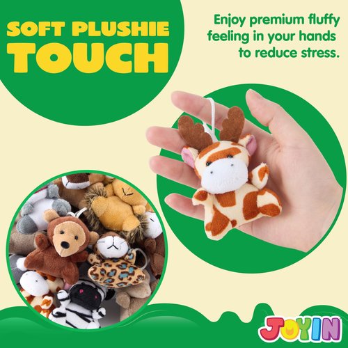 JOYIN 24 Pcs Mini Safari Animal Plush Toys (24 Units 3" Each), Animals Keychain Decoration for Kids, Small Stuffed Animal Bulk for Kids, Carnival Prizes, School Gifts, Easter Party Favor Goodie Bags
