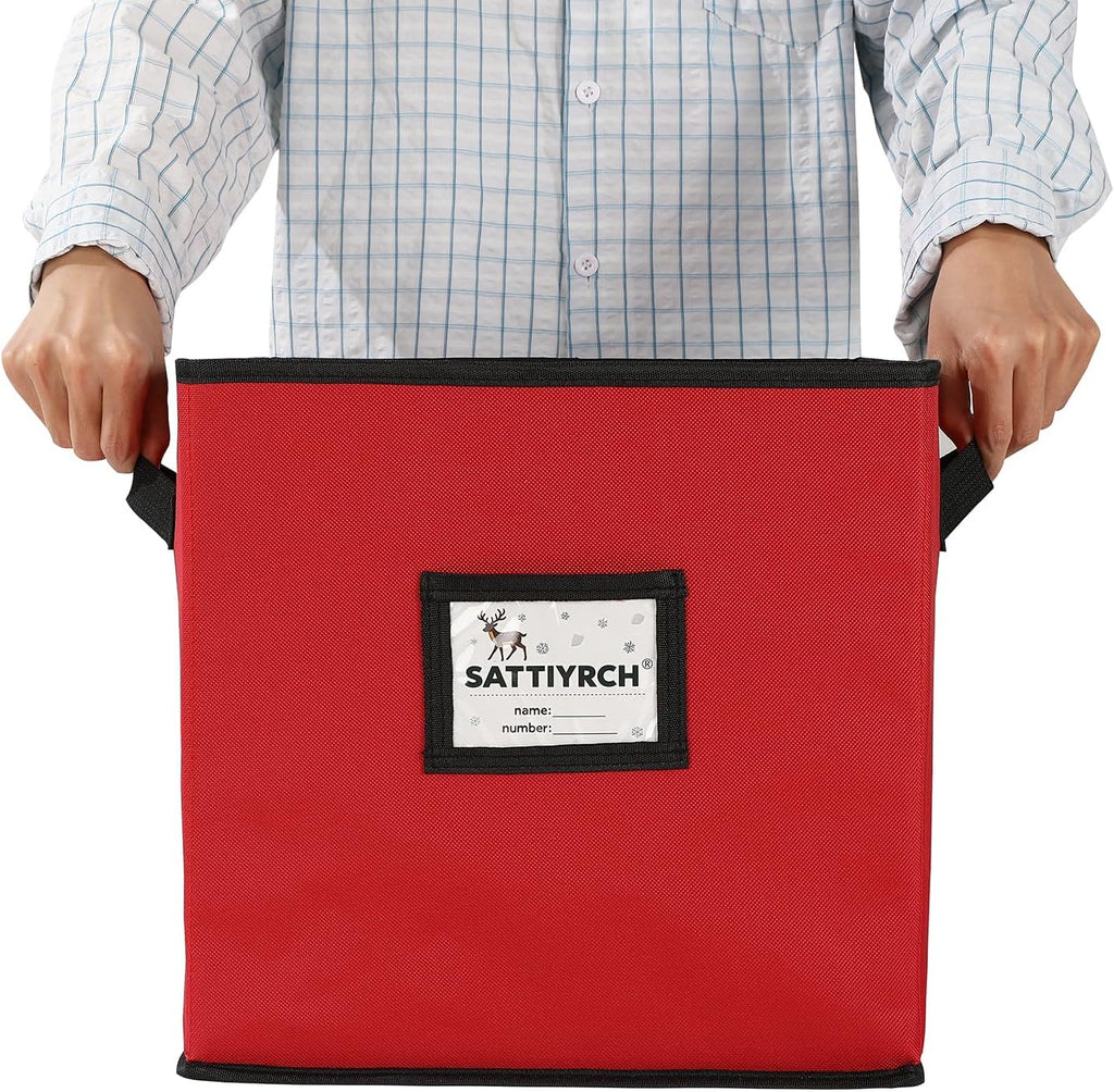 Sattiyrch Christmas Ornament Storage Box - Dust-Proof Canvas with 4 Trays & Customizable Dividers | Holds Up to 64 Ornaments