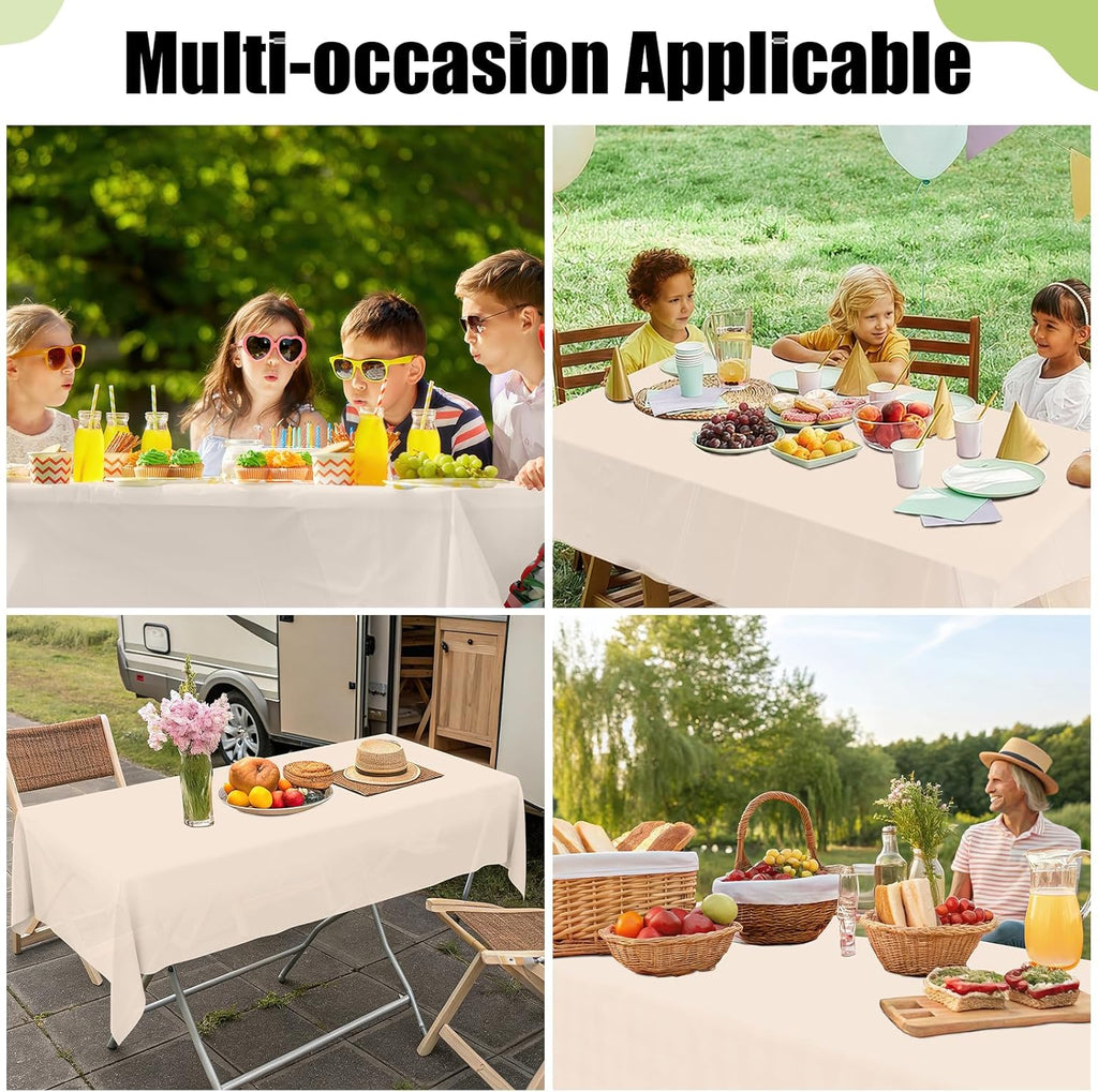 Smiry Disposable Tablecloths - Waterproof 54 x 108 Inch Ivory Rectangle Covers | 6 Pack for Parties