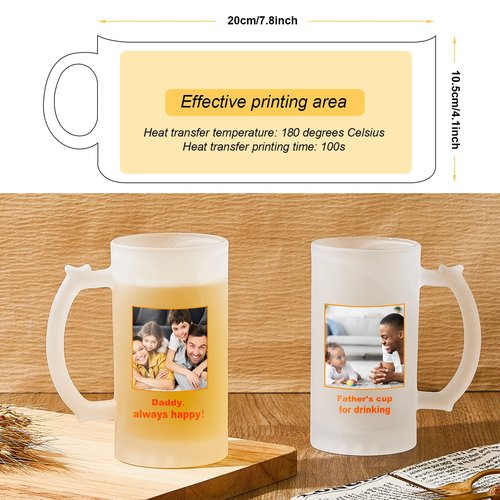 Mifoci 18 Pcs Sublimation Blank Beer Mugs Personalized Tazas Para Present 16 oz Frosted Beer Glass Cups Can Add Photo Text or Images on Gift for Dad Husband Groomsmen Father's Day Wedding Oktoberfest