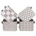 Sea Team Foldable Mini Square New Grey and White Geometric Theme 100% Natural Linen & Cotton Fabric Storage Bins Storage Baskets Organizers for Shelves & Desks - Set of 4 (Grey)