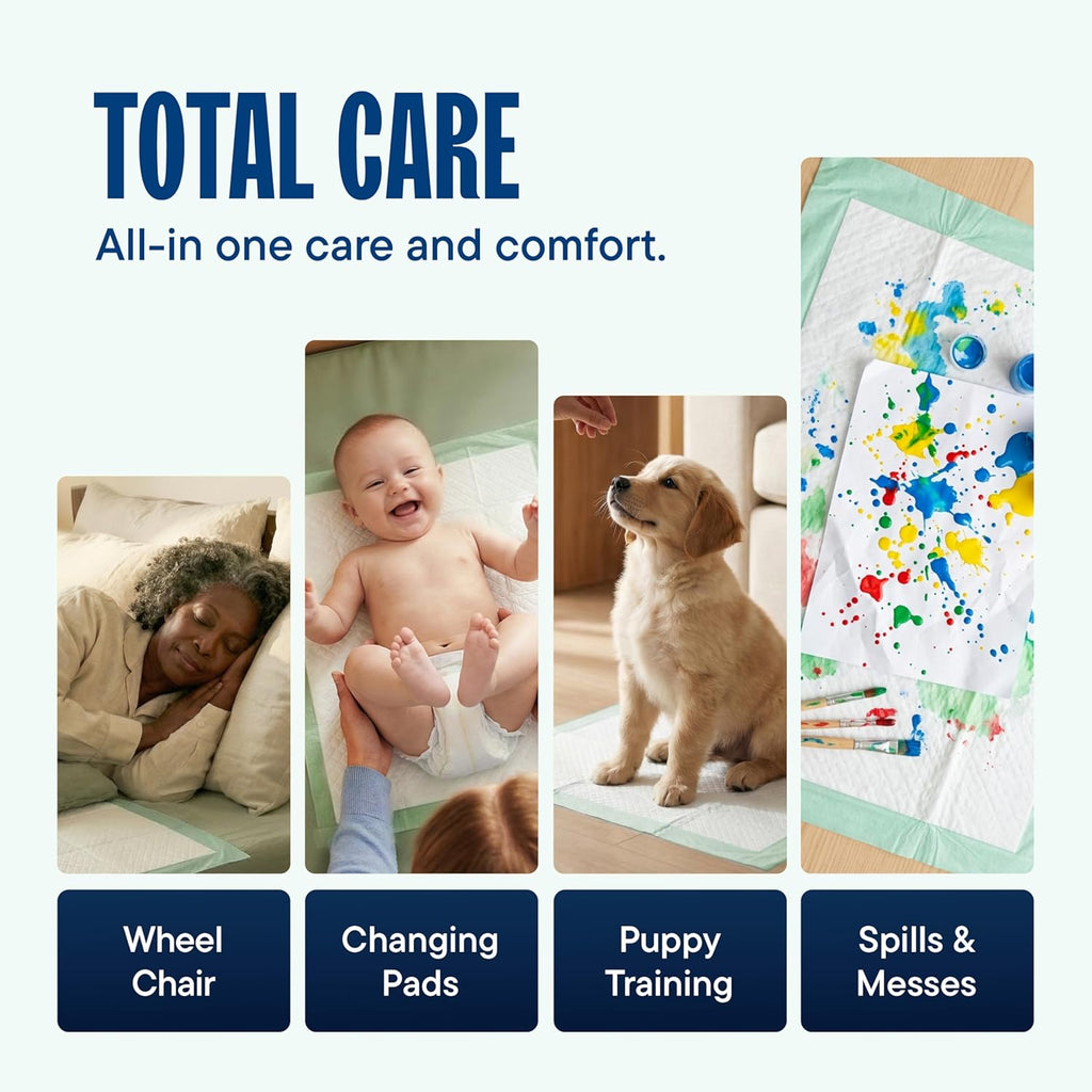 Chucks Disposable Underpads - Absorbent 23x36 Incontinence Pads for Babies, Kids, Adults & Pets | 50-Pack Leak-Proof Protection