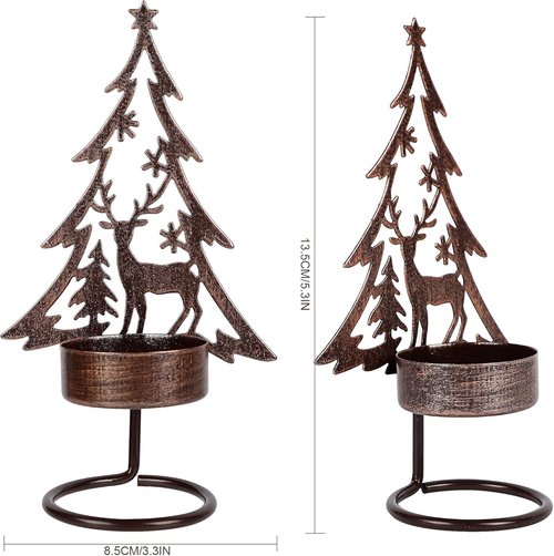 Juegoal Tea Light Candle Holders Set - Rustic Metal Tree & Reindeer Design | Holiday Table Centerpiece