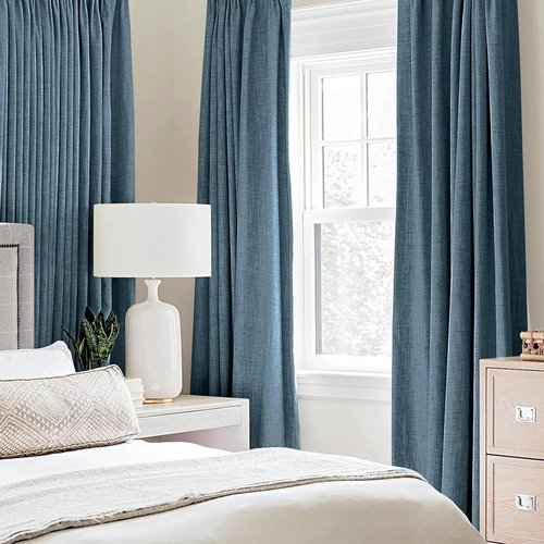 MIULEE Linen Blackout Curtains - 100% Room Darkening Thermal Insulated Grommet Panels | 42"x84" Dusty Blue (2 PCs)
