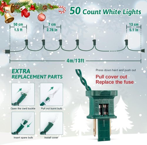 HEYFUNi Clear Christmas Lights - 50 Count 13 Feet Mini String Lights for Indoor/Outdoor Holiday Decor | Green Wire