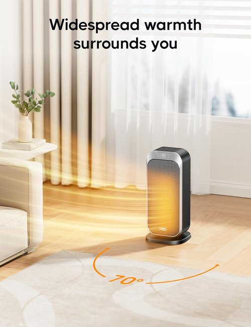 DREO Quiet Space Heater - 1500W Portable Electric Heater with Remote & 70° Oscillation | Ideal for Office & Bedroom