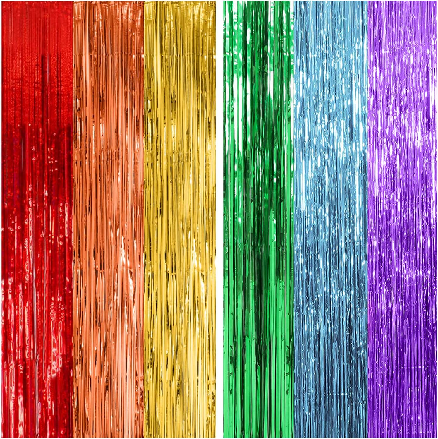 Skiennix Rainbow Party Backdrop Streamers - Colorful Foil Fringe Curtains for Events | 2 Pack