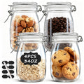 TAOUNOA 4PCS Glass Jars with Airtight Lid, 34 OZ Mason Jars Wide Mouth, Glass Pickling Jars for Canning & Fermenting, Mason Storage Container for Coffee, Flour, Sugar, Pasta