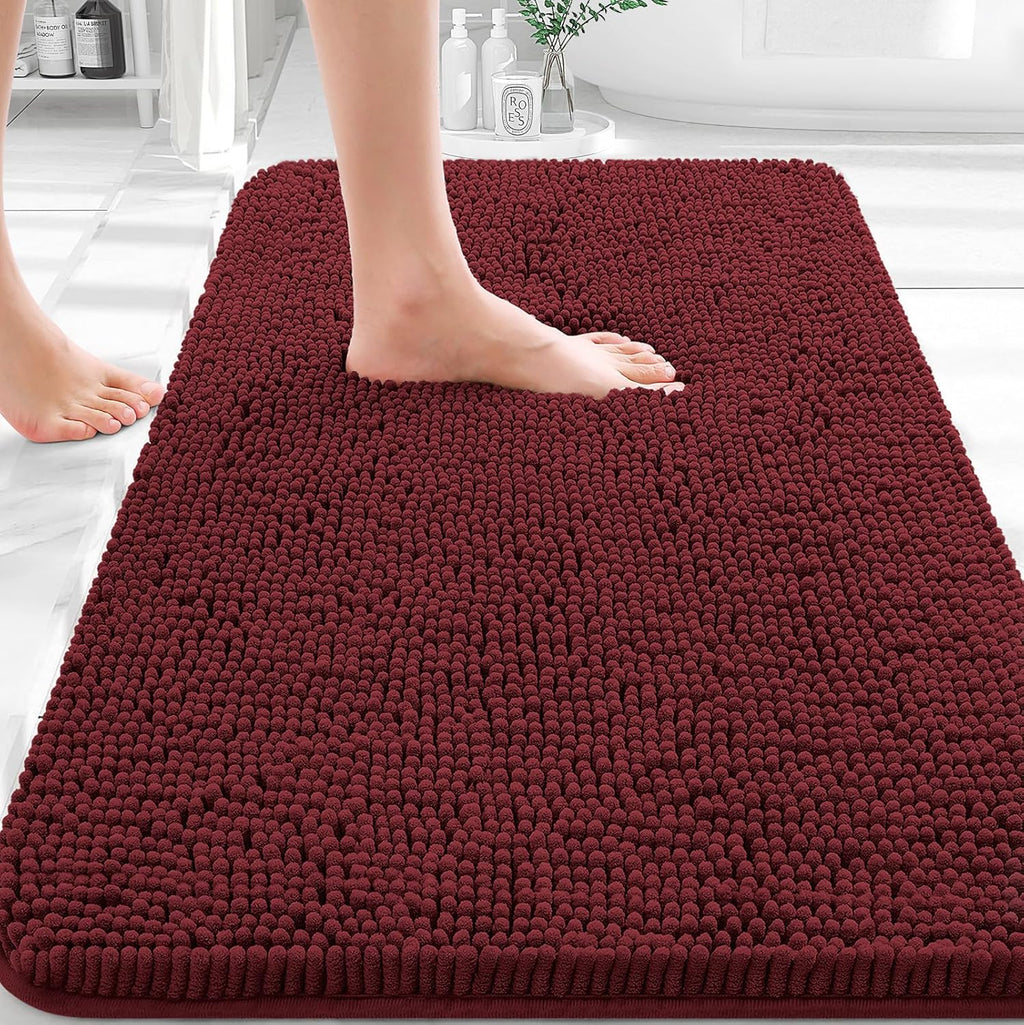 OLANLY Bath Rugs - Extra Soft Absorbent Chenille Mats | Quick Dry, Machine Washable, 30x20, Andorra Red-Brown