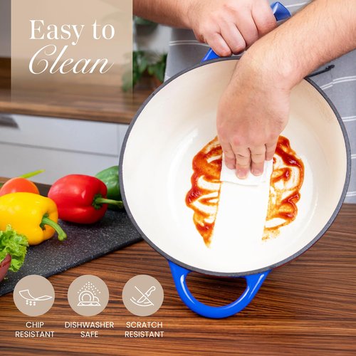 Cast Iron Pot with Lid – Non-Stick Ovenproof Enamelled Casserole Pot, Oven Safe up to 500° F – Sturdy Dutch Oven Cookware – Dark Blue, 5-Quart, 24cm – by Nuovva