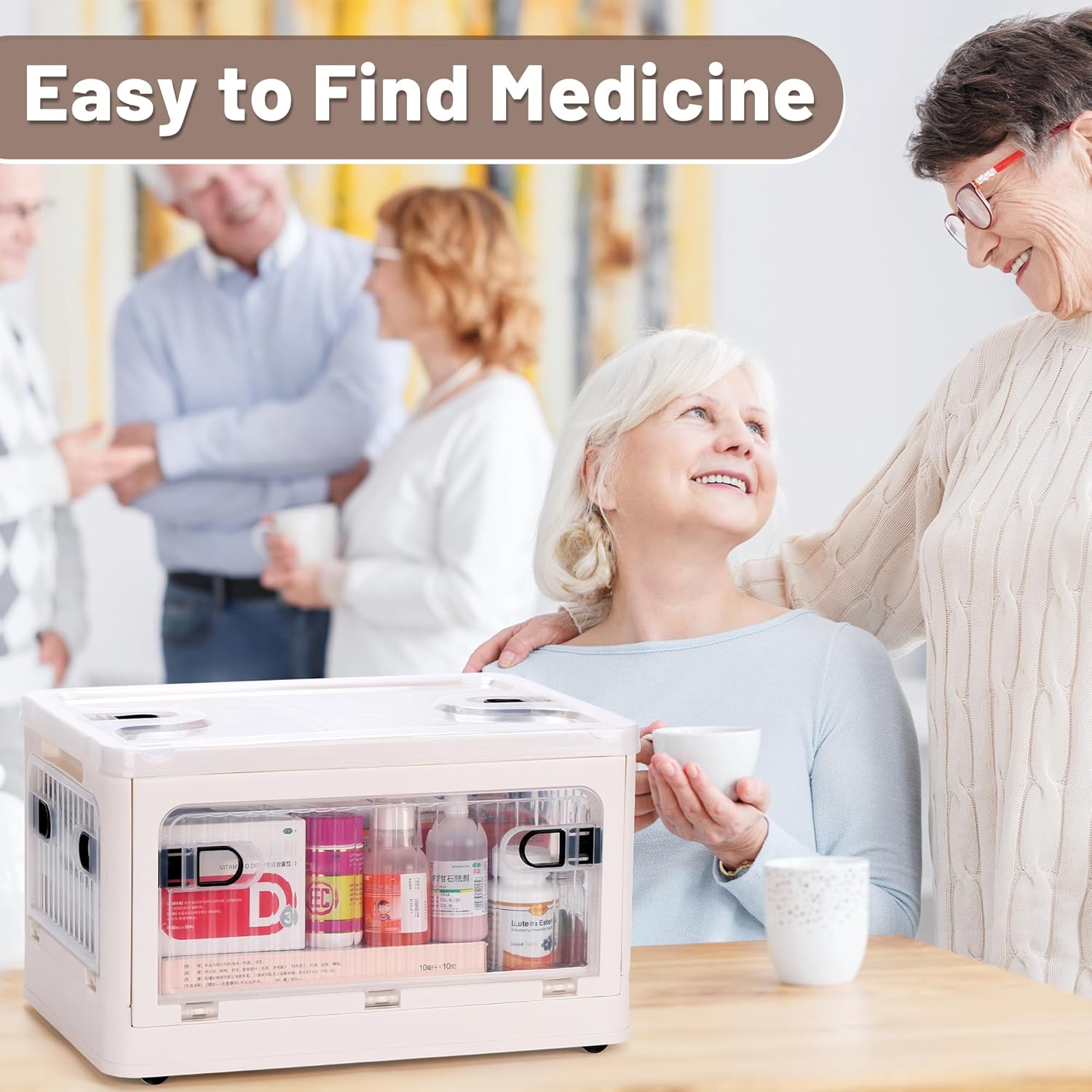 Skiennix 24 QT Medicine Organizer - Extra Large Collapsible Storage Box with Removable Tray & Wheels