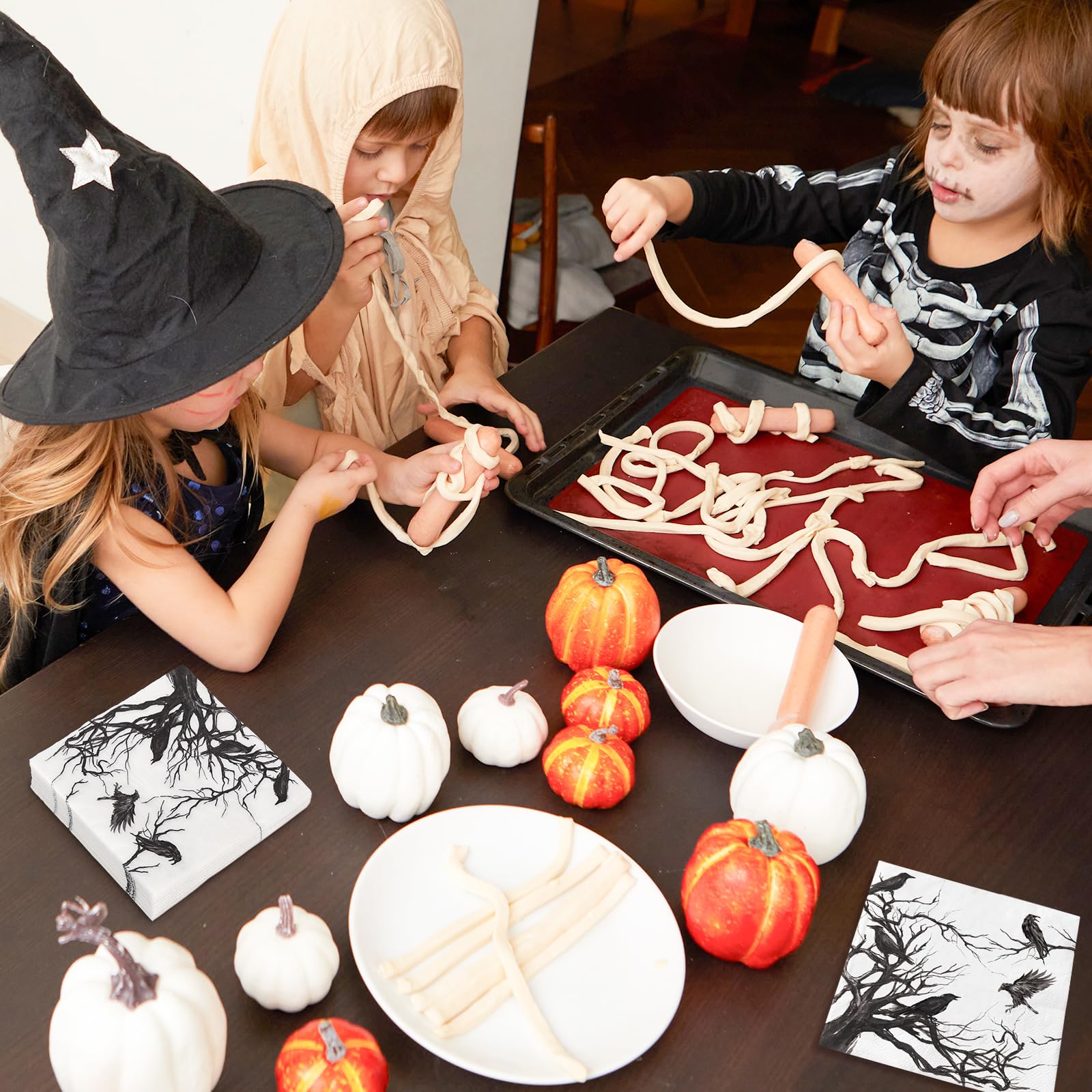 Generic 50Pcs Halloween Paper Napkins Disposable Silhouette Tree Crows Luncheon Napkins Black Dinner Hand Napkin for Party Supplies Table Decor