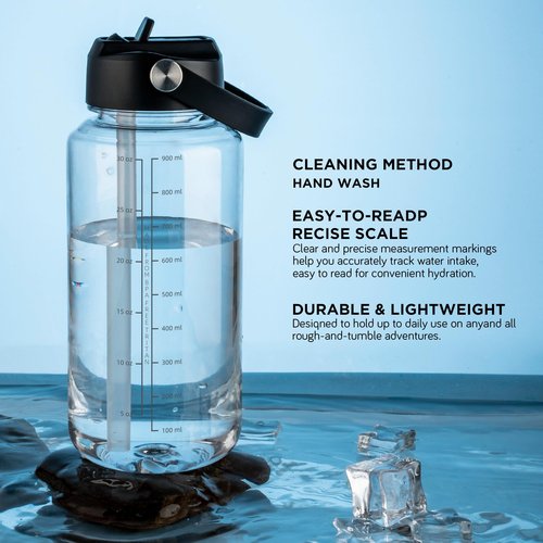 OLDLEY 32 oz Clear Water Bottle with Straw,Tritan BPA-Free, Wide Mouth, Leak Proof - for Gym, Travel, Home, School, Office (Clear)