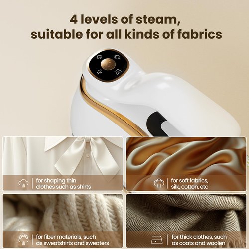 MiTdir Portable Clothes Steamer 175x80mm Ceramic Glaze Panel Iron LCD 220ml Water Tank 1200W&15s Fast Heat Up 4-speed Steamer for Clothes of all Fabrics Dry&Wet Iron for Home Travel Business Trip