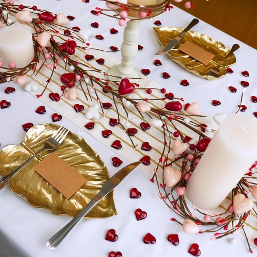 Winlyn 5.2 Ft Valentine's Day Garland with Heart and Berry Red Pink White Artificial Heart Berry Spring Garland for Valentine Party Holiday Wedding Fireplace Mantel Front Door Table Décor