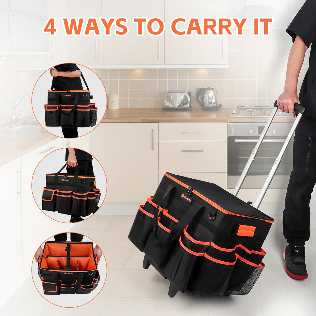 WILAXI PRO Large Rolling Cleaning Caddy with Wheels and Detachable Trolley, Extra Large Water-Resistant Cleaning Cart for Housekeepers, Cleaning Supplies Organizer with Multi-Pockets Tools Storage